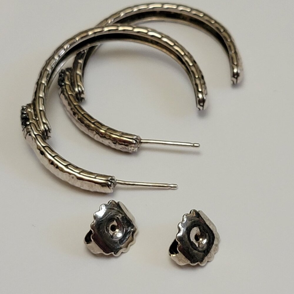 John Hardy Black Sapphire & Sterling Silver Medium Hoop Earrings - Picture 11 of 16